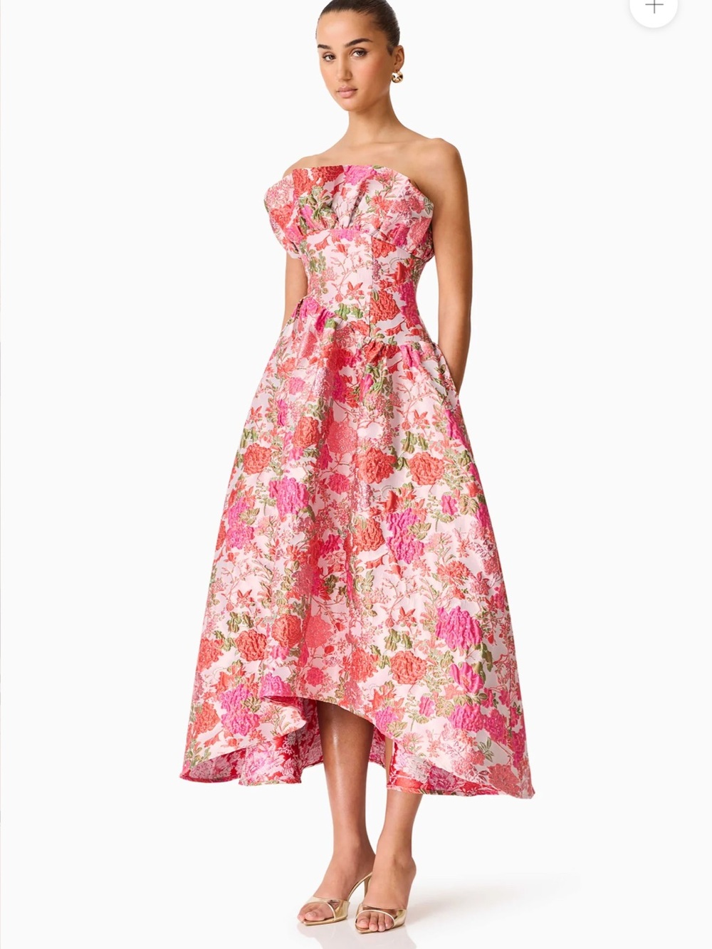 Elliatt Strapless Pink Floral Hi-Low Gown - Picture 2 of 8